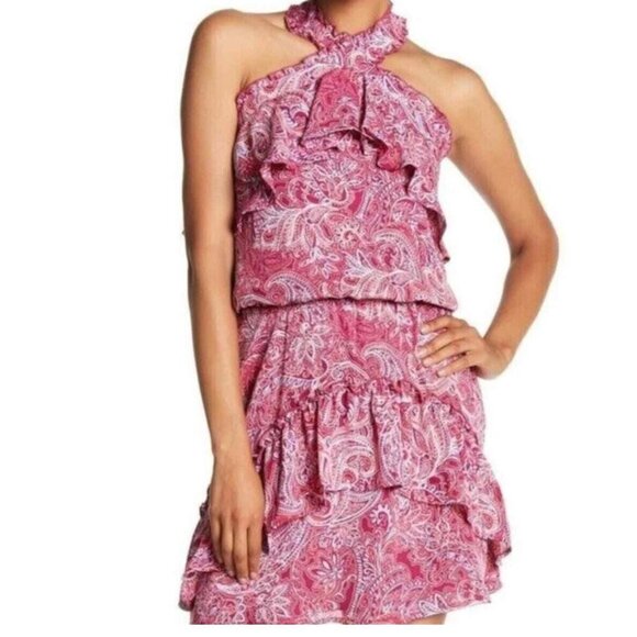 Parker Dresses & Skirts - Parker Floral Pink Paisley Halter Mini Dress Ruffles Flirty Feminine Size Small